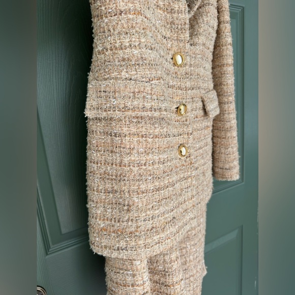 NEW ST. JOHN NUBBY BOUCLE SLEEVELESS DRESS & JACKET SUIT SET 4 8 NEUTRAL TAN NWT - Picture 8 of 13